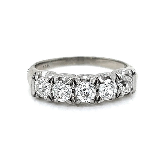 Natural Mined Old European Cut Diamond 5 Stone Ring White Gold