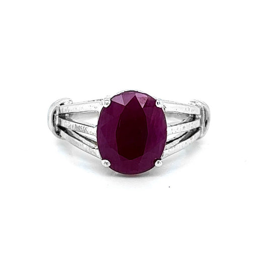 Natural Ruby Solitaire Ring, in White Gold