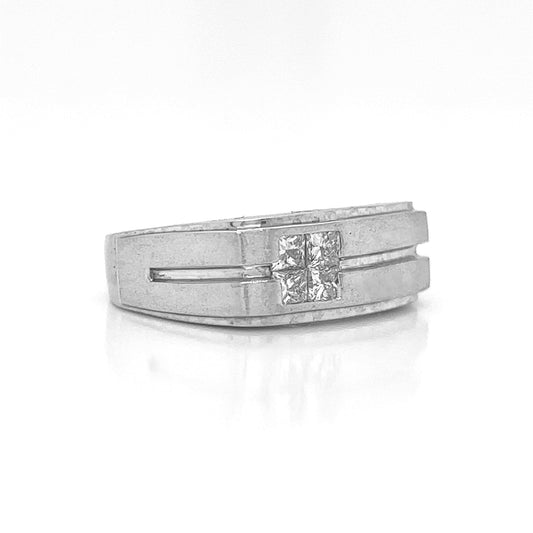 Natural Princess Diamond Mens Band Ring, in White Gold - Pre-owned