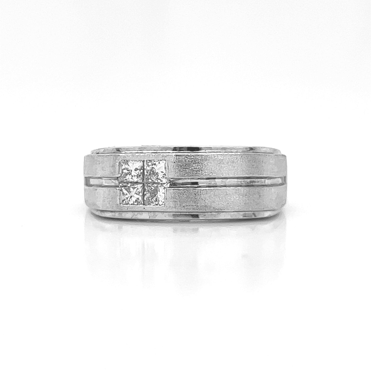 Natural Princess Diamond Mens Band Ring, in White Gold - Pre-owned