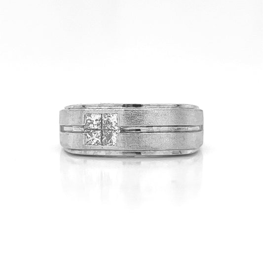 Natural Princess Diamond Mens Band Ring, in White Gold - Pre-owned