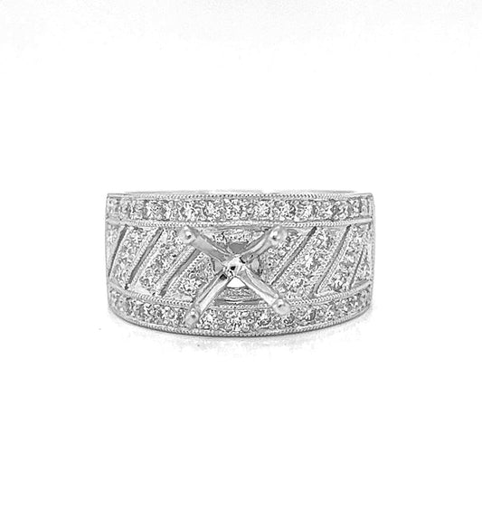 Semi-Mount with Natural Diamond Art Deco Cocktail Ring in Platinum