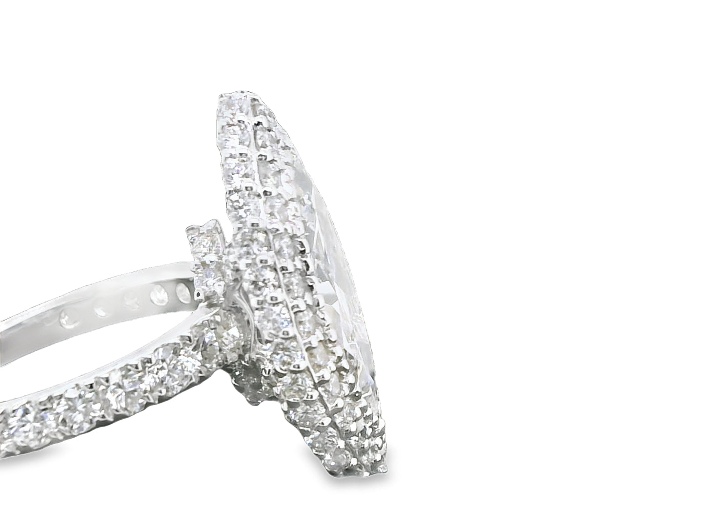 Natural Marquise and Round Cut Diamonds Halo Cocktail Ring, in White Gold