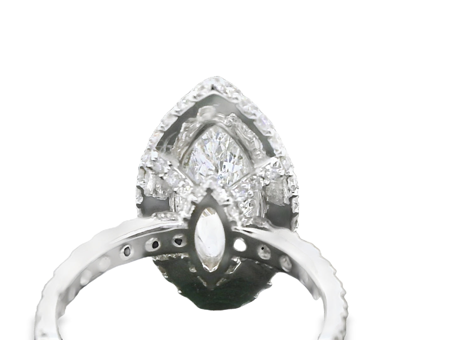 Natural Marquise and Round Cut Diamonds Halo Cocktail Ring, in White Gold