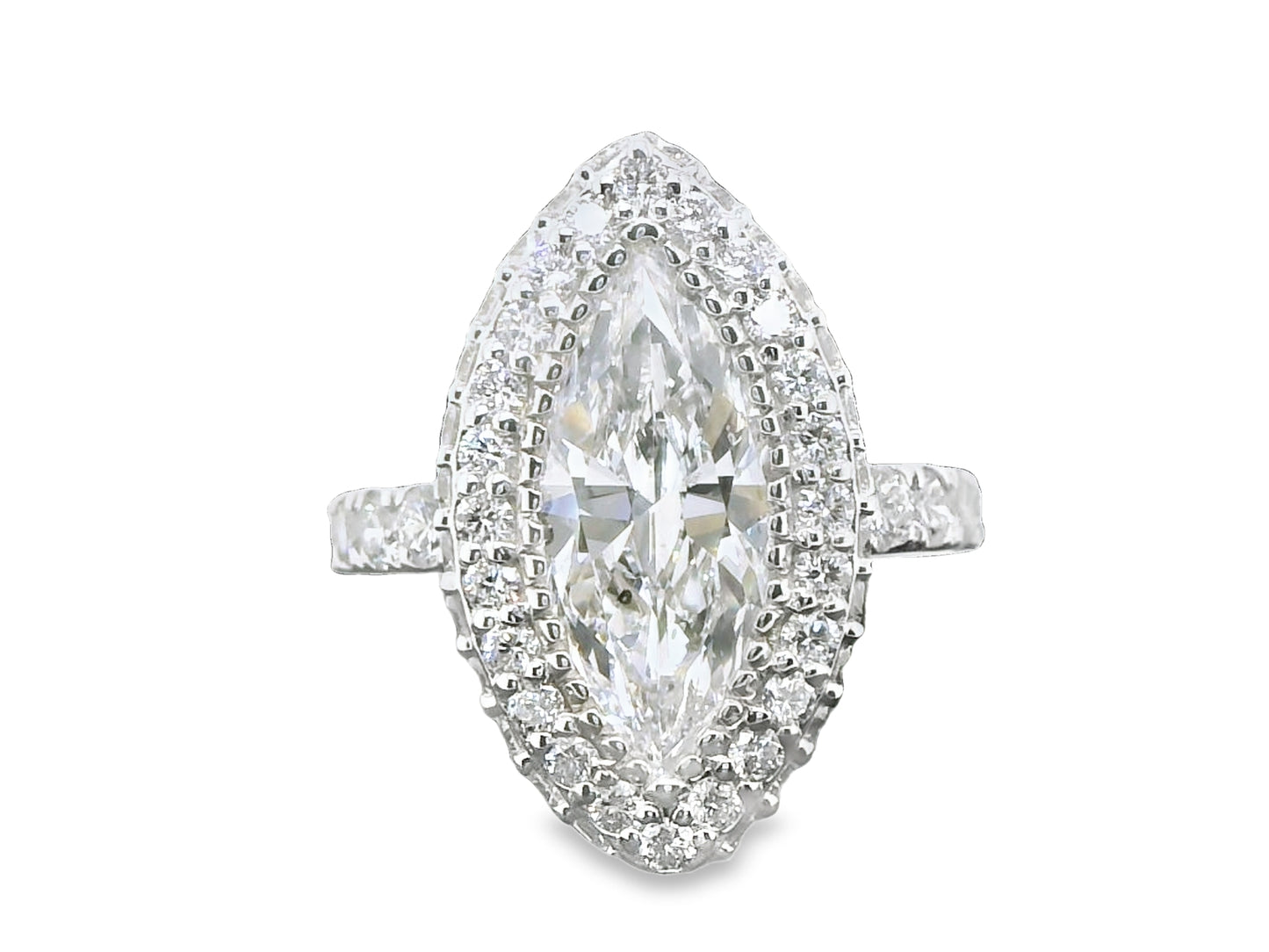 Natural Marquise and Round Cut Diamonds Halo Cocktail Ring, in White Gold