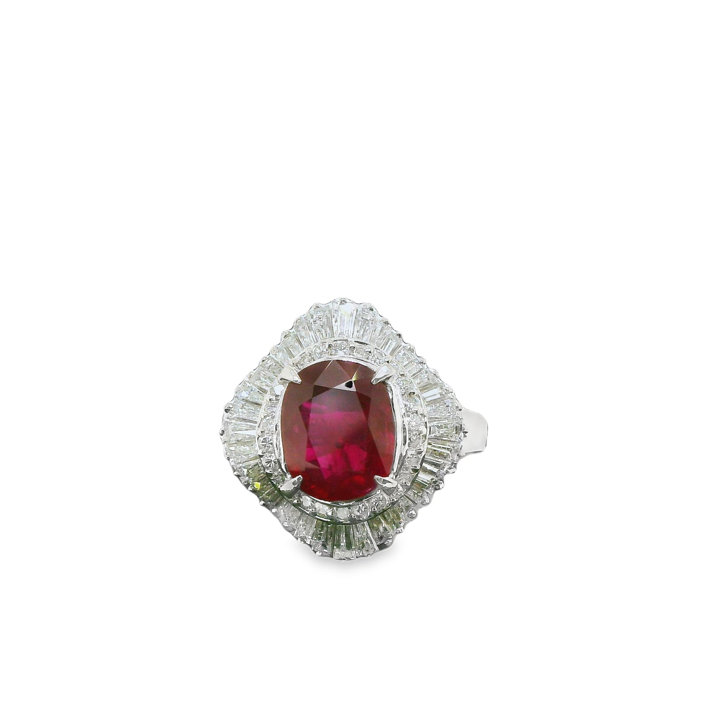 Natural 4.65 ct.t.w. Ruby and Diamond Art Deco Cocktail Platinum Ring - Pre-owned