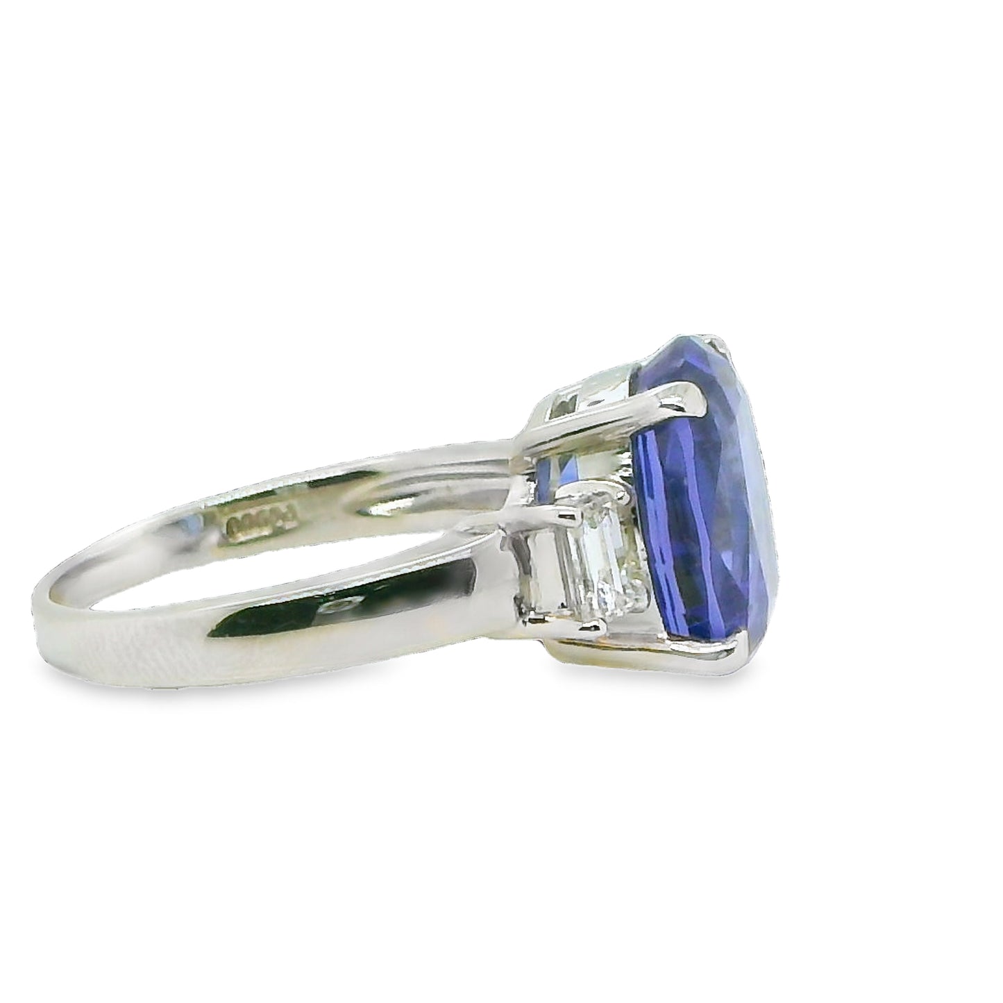 Natural Tanzanite and Diamond 3 Stone Platinum Ring - Pre-owned