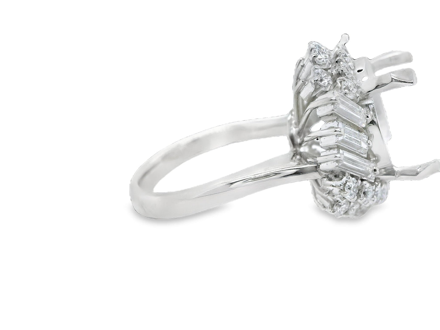 Semi-Mount Fits Oval with Natural Diamond Bridal Platinum Ring- Pre-owned