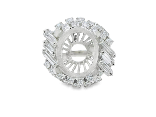 Semi-Mount Fits Oval with Natural Diamond Bridal Platinum Ring- Pre-owned
