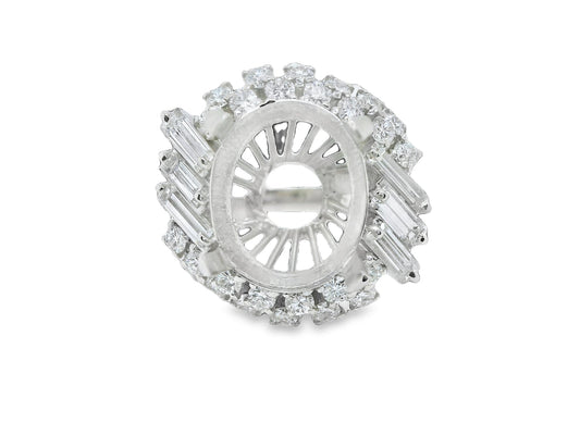 Semi-Mount Fits Oval with Natural Diamond Bridal Platinum Ring- Pre-owned