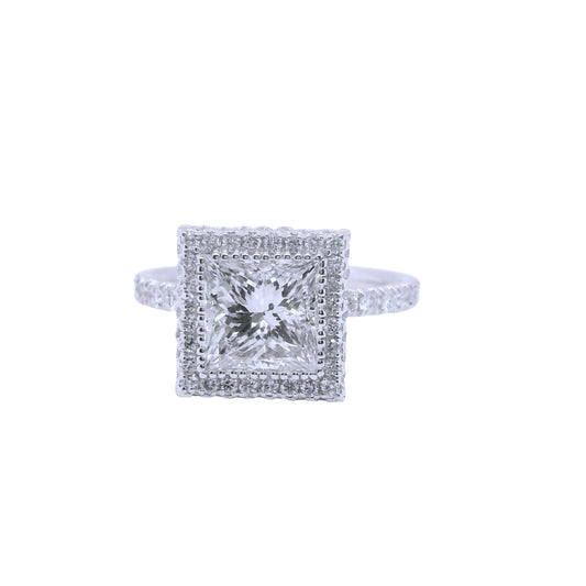 RKT-Natural Princess Cut Diamond Halo Ring, in White Gold