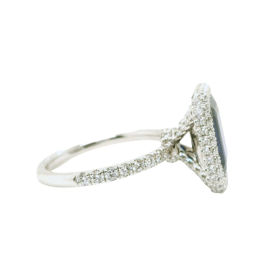Natural Emerald Cut Diamond and Ruby Cocktail Ring, in White Gold