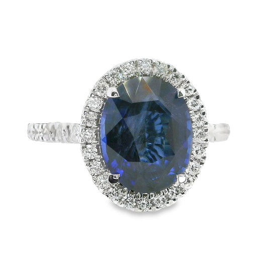 4.43 ct.t.w. Natural Heated Ceylon Sapphire and Diamond Bridal Halo Ring, in White Gold