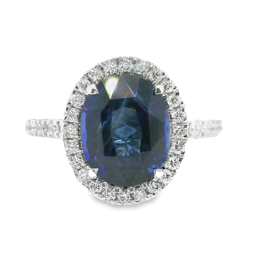 4.43 ct.t.w. Natural Heated Ceylon Sapphire and Diamond Bridal Halo Ring, in White Gold