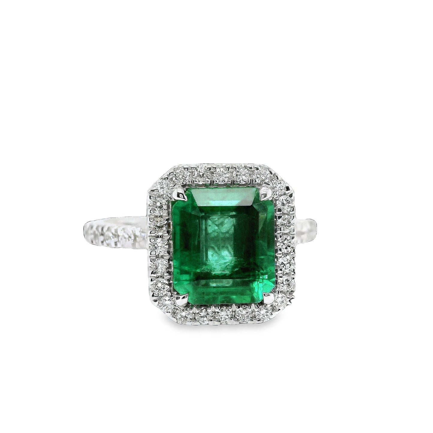 2.75 ct.t.w. Natural Green Emerald and Diamond Bridal Halo Ring, in White Gold