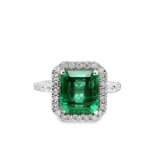 2.75 ct.t.w. Natural Green Emerald and Diamond Bridal Halo Ring, in White Gold