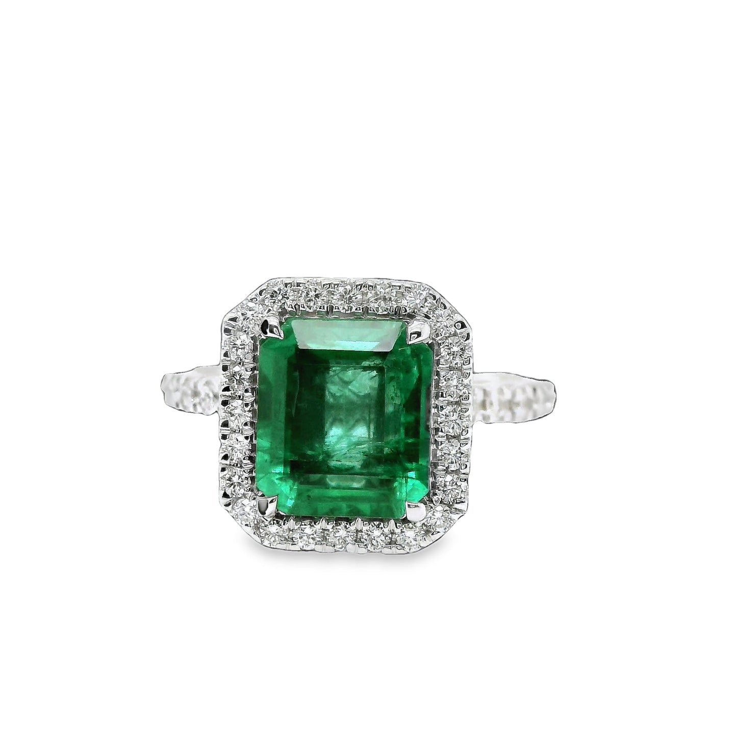 2.75 ct.t.w. Natural Green Emerald and Diamond Bridal Halo Ring, in White Gold