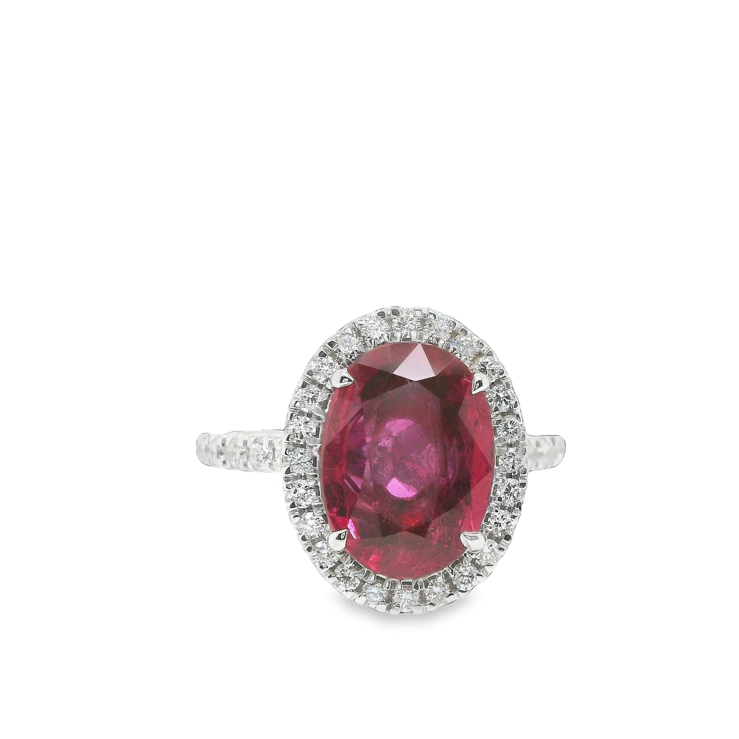3.58 ct.t.w. Natural Thai Ruby and Diamond Bridal Halo Ring, in White Gold