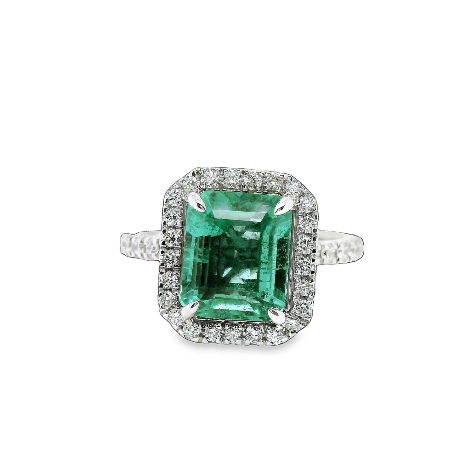 3.28 ct.t.w. Natural No Oil Green Emerald and Diamond Bridal Halo Ring, in White Gold