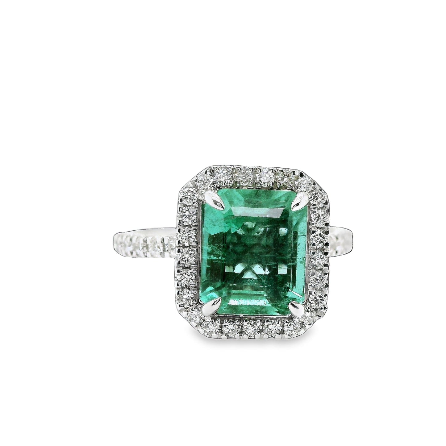 3.28 ct.t.w. Natural No Oil Green Emerald and Diamond Bridal Halo Ring, in White Gold