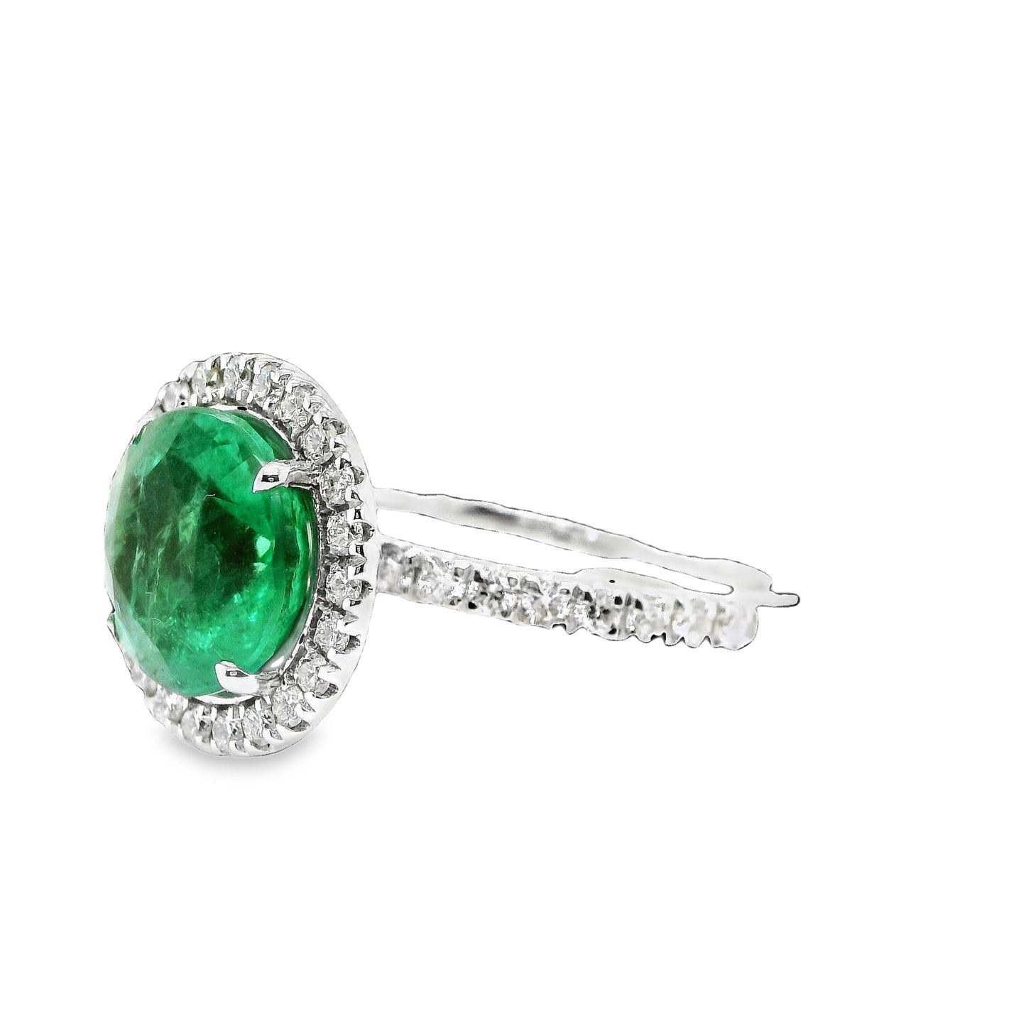 3.54 ct.t.w. Natural Green Emerald & Diamonds Halo Ring, in White Gold