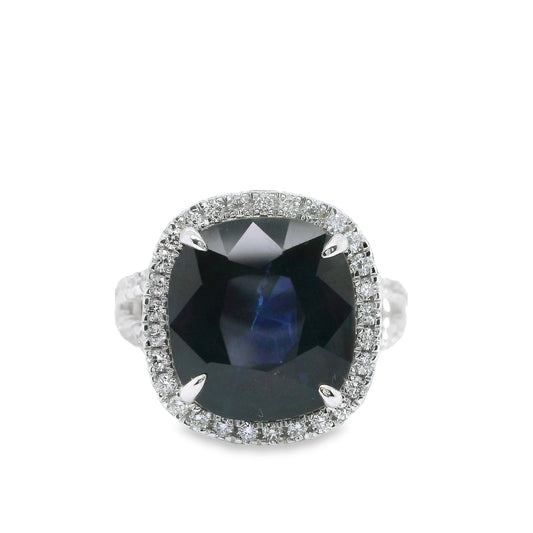 11.2 ct.t.w. Natural Heated Ceylon Sapphire and Diamond Bridal Halo Ring, in White Gold