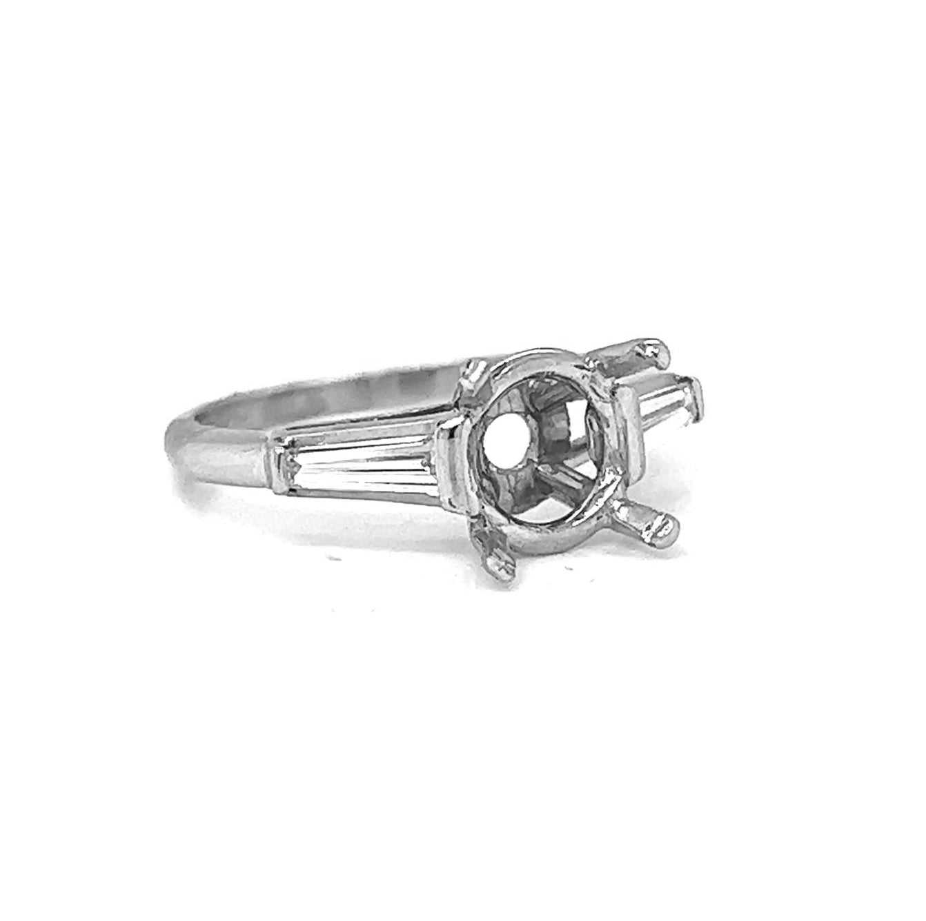 Semi-Mount Fits  8.2 mm with Natural Tapered Baguette Diamond Platinum Ring - Pre-owned
