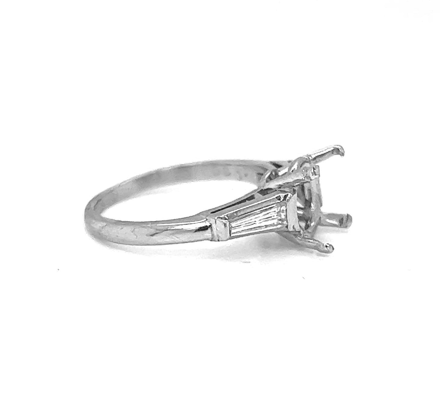 Semi-Mount Fits  8.2 mm with Natural Tapered Baguette Diamond Platinum Ring - Pre-owned