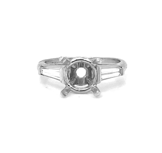 Semi-Mount with Natural Diamond Baguette Platinum Ring