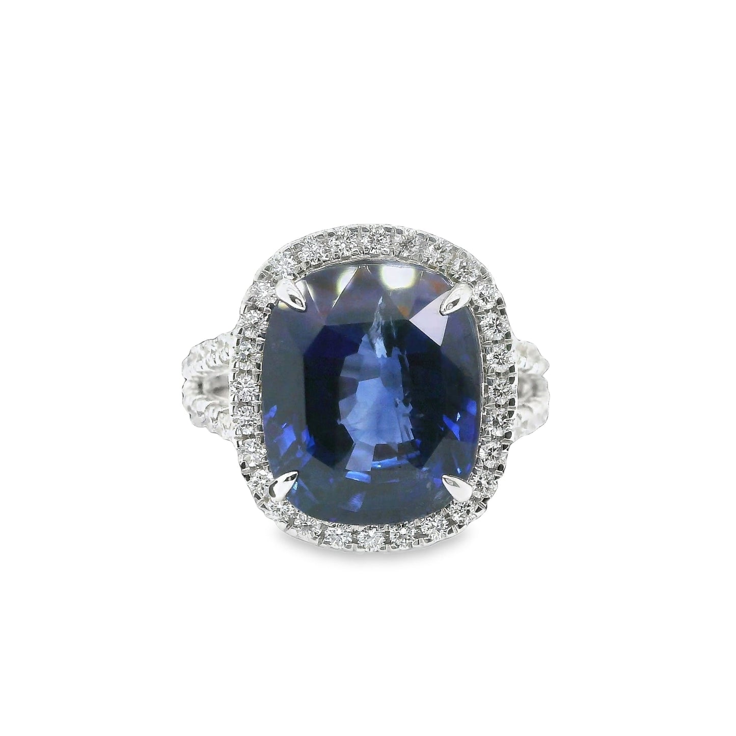 9.89 ct.t.w. Natural Heated Ceylon Sapphire and Diamond Bridal Halo Ring, in White Gold
