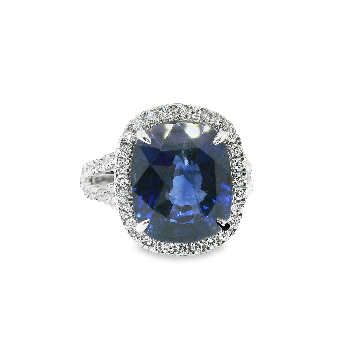 9.89 ct.t.w. Natural Heated Ceylon Sapphire and Diamond Bridal Halo Ring, in White Gold