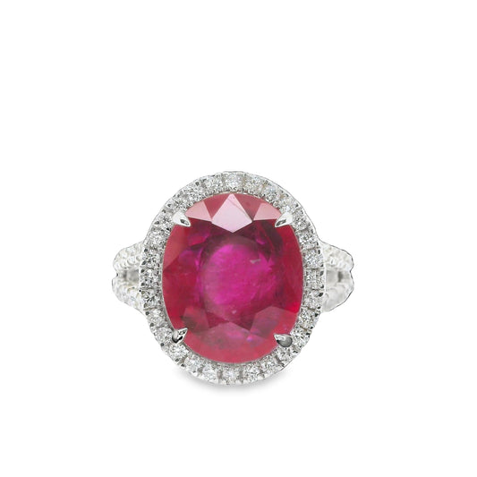 7.09 ct.t.w. Natural Heated Mozambique Ruby and Diamond Bridal Halo Ring, in White Gold