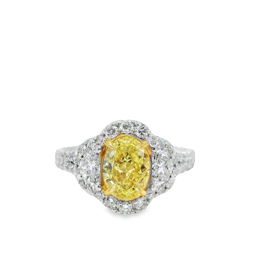 2.14 ct.t.w. Natural Fancy Yellow Diamond Oval Cut Bridal Halo Ring, in White Gold
