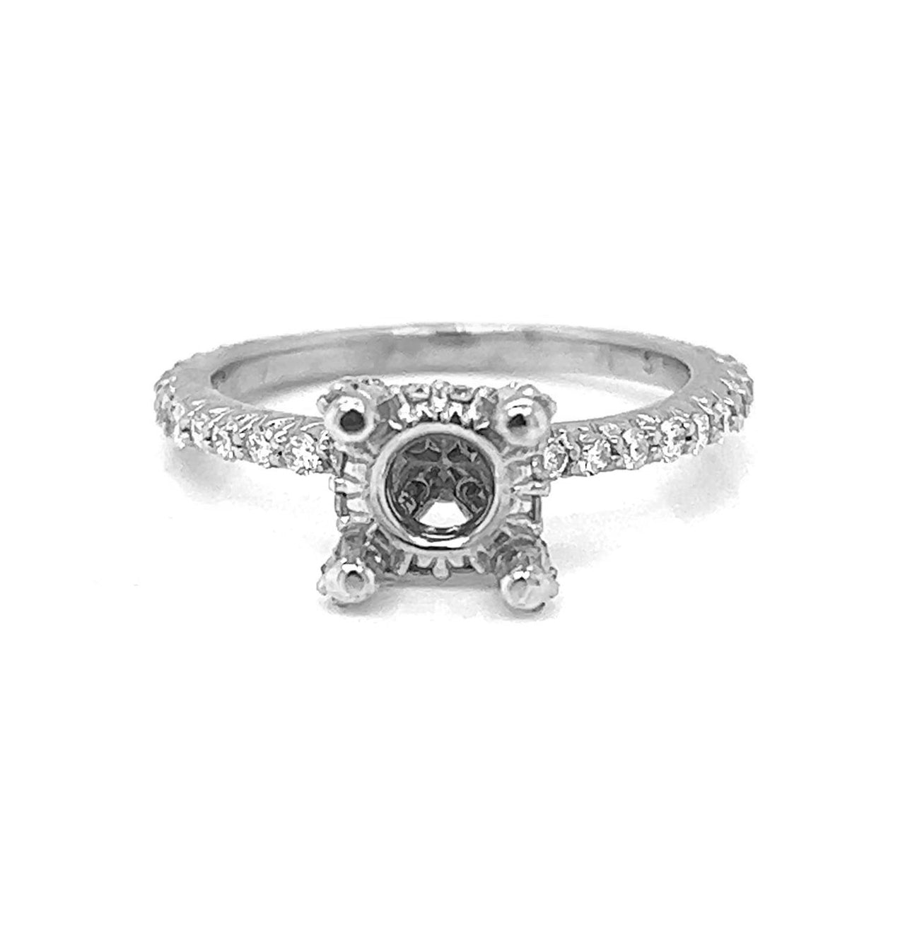 Semi-Mount Fits 7 mm with Natural Diamond Ring, in White Gold