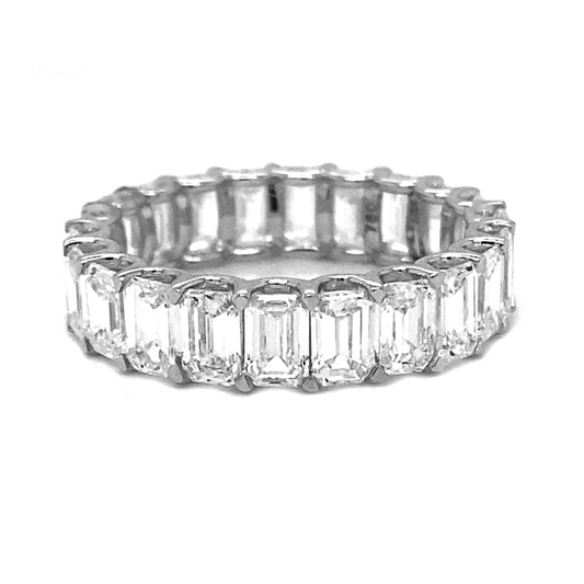 Natural Emerald Cut Diamond Eternity Ring, in White Gold