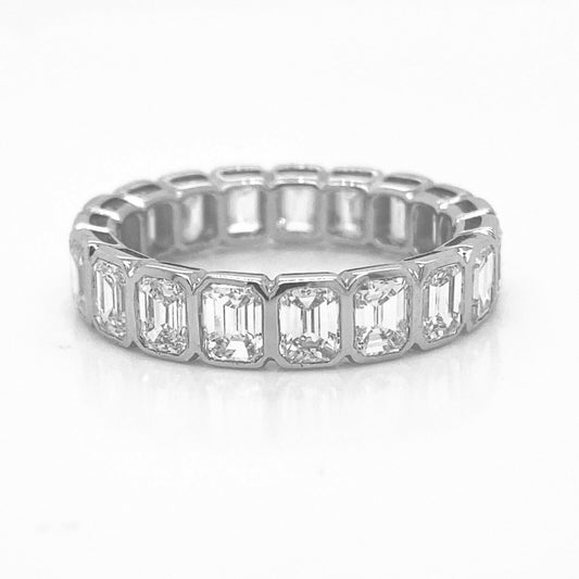 Natural Emerald Cut Diamond Bridal Eternity Band, in White Gold