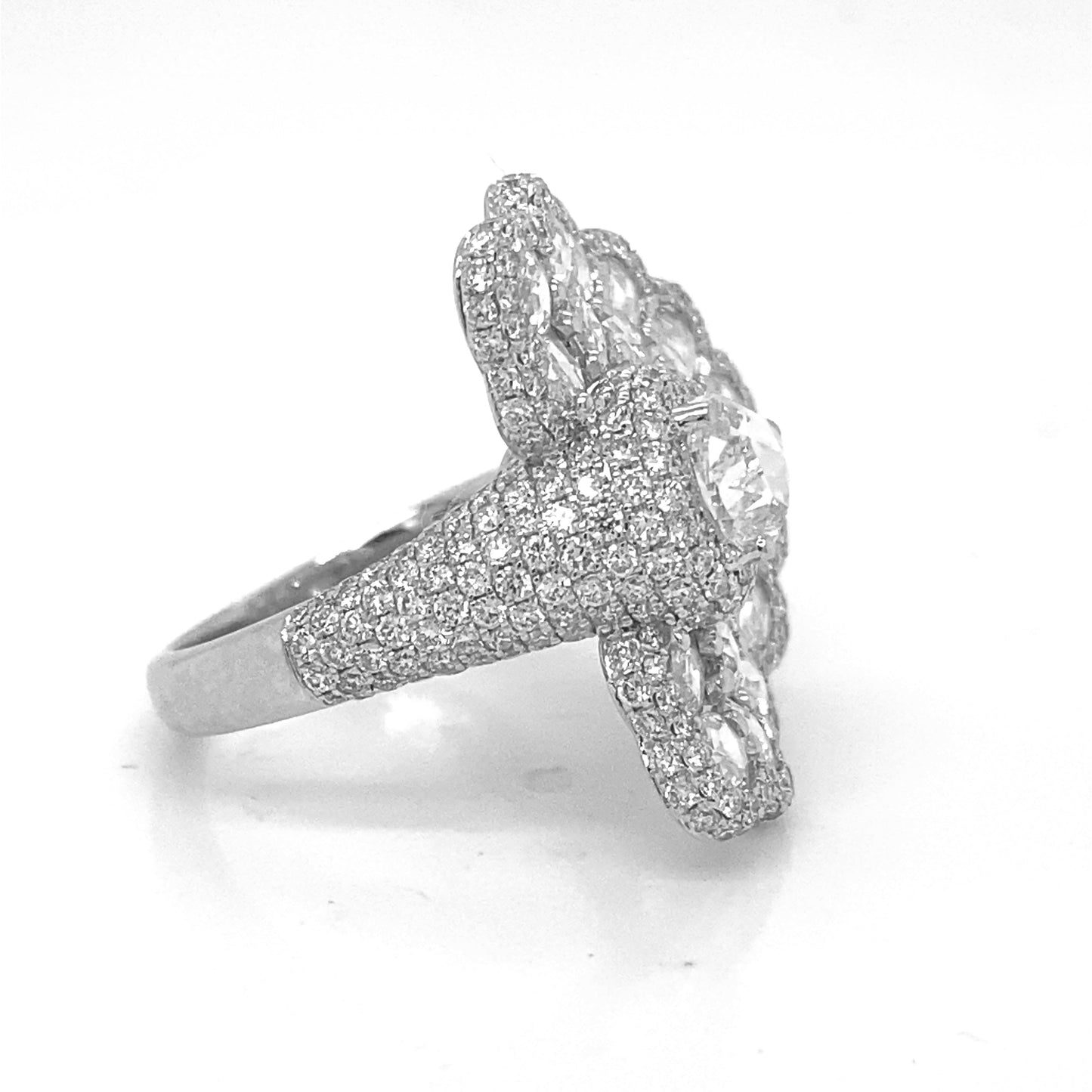 Natural Rose Cut Diamond Peacock Cocktail Ring White Gold