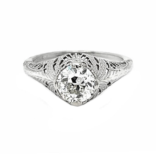 Natural Mined Old Euro Diamond Solitaire Ring EGL Certified White Gold