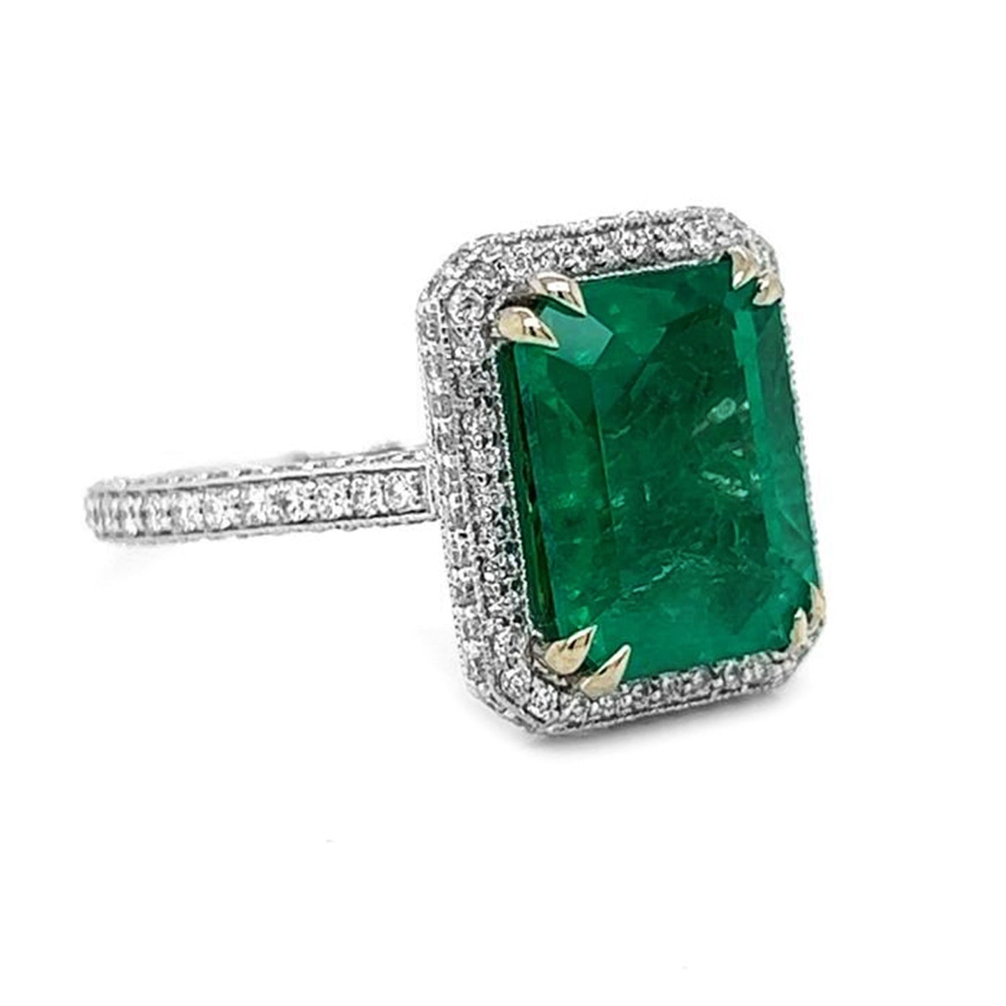 Natural Emerald with Diamond Halo Bridal Ring White Gold AGL Certified