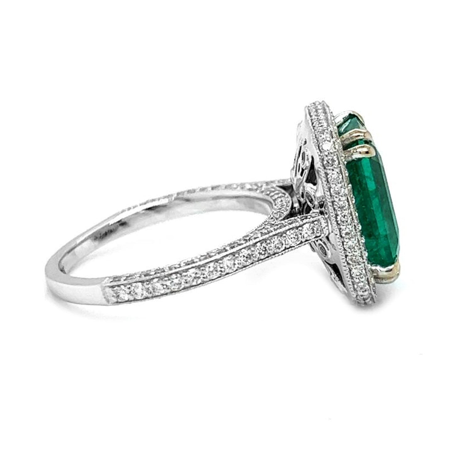 Natural Emerald with Diamond Halo Bridal Ring White Gold AGL Certified