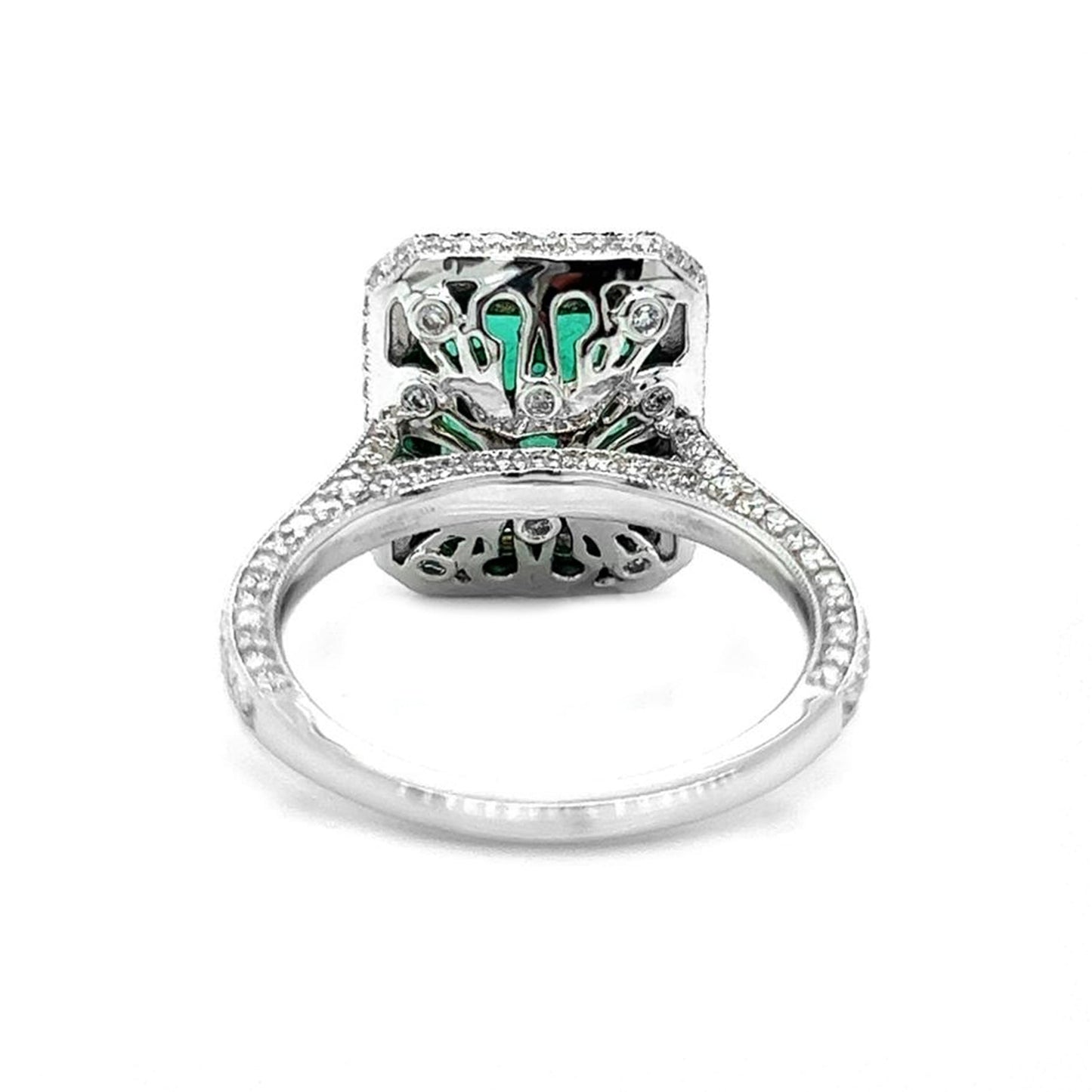 Natural Emerald with Diamond Halo Bridal Ring White Gold AGL Certified