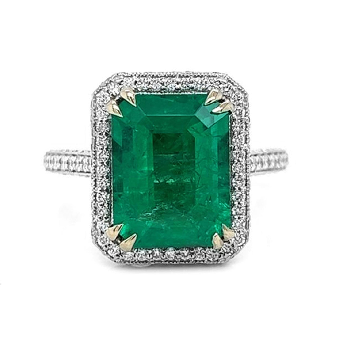 Natural Emerald with Diamond Halo Bridal Ring White Gold AGL Certified