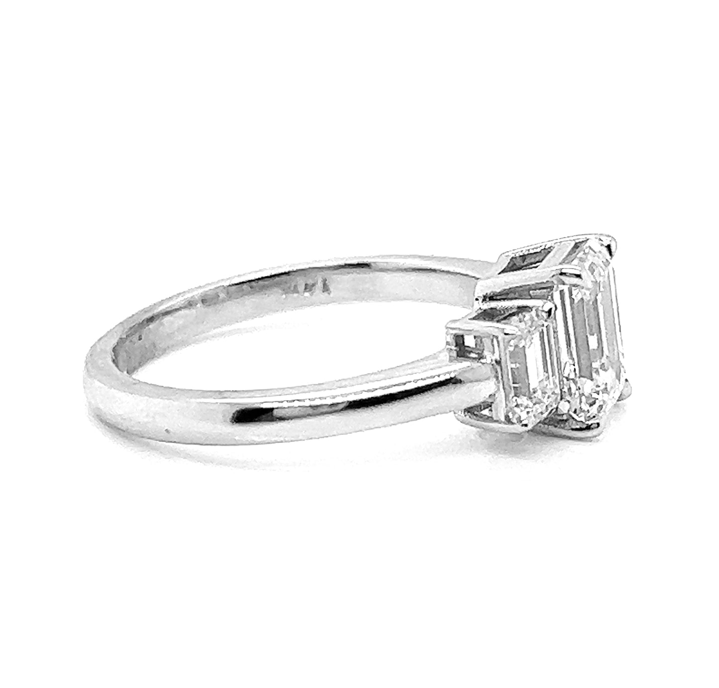 Natural Emerald Cut Diamond Bridal 3 Stone Ring, in White Gold