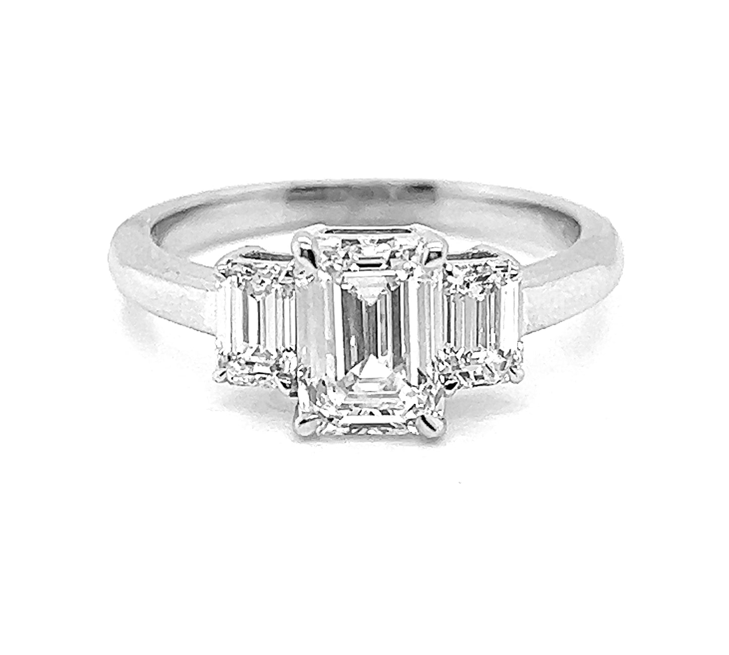 Natural Emerald Cut Diamond Bridal 3 Stone Ring, in White Gold