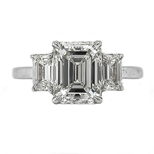 Natural Emerald Cut Diamond 3 Stone Ring, in White Gold