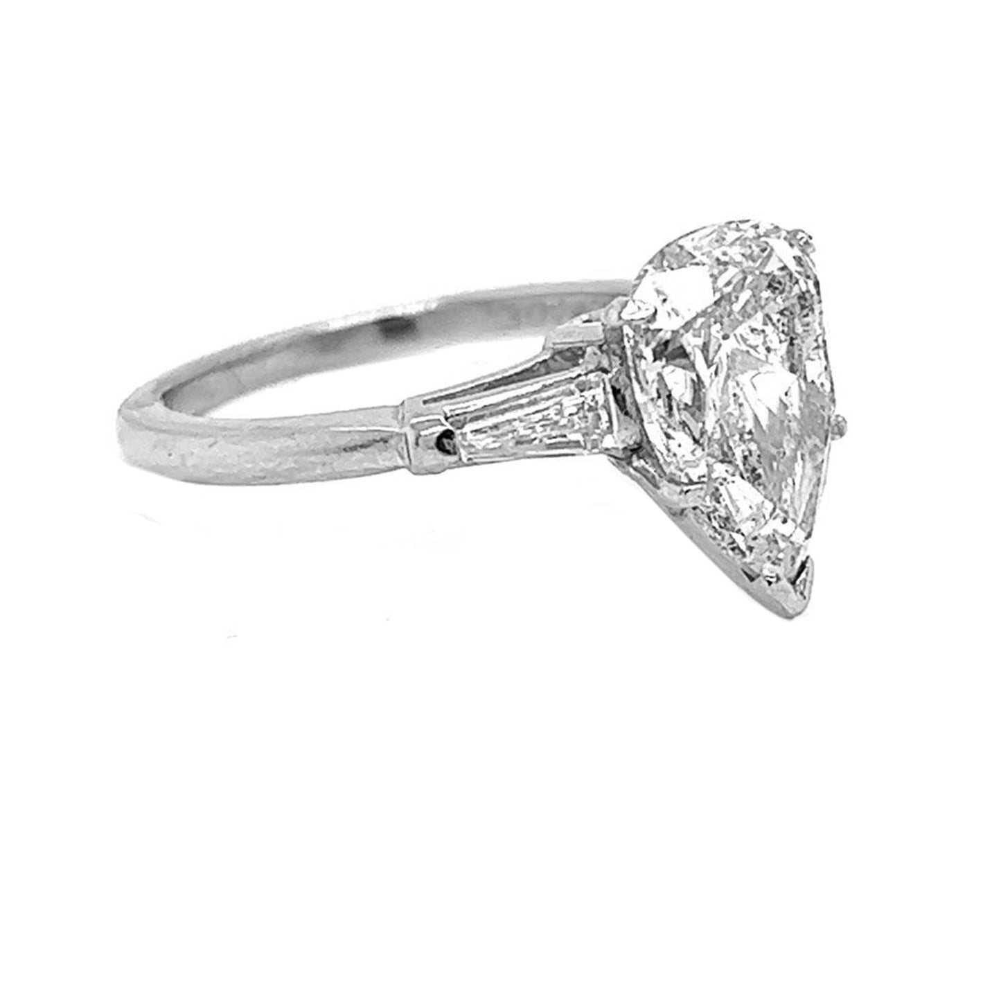 Natural Pear Cut Diamond 3 Stone Platinum Ring - Pre-owned