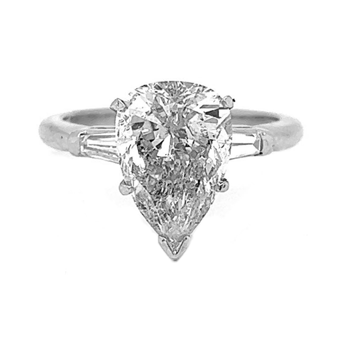 Natural Pear Cut Diamond 3 Stone Platinum Ring - Pre-owned
