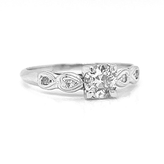 Natural Mined Old Euro Diamond Art Deco Bridal Ring White Gold