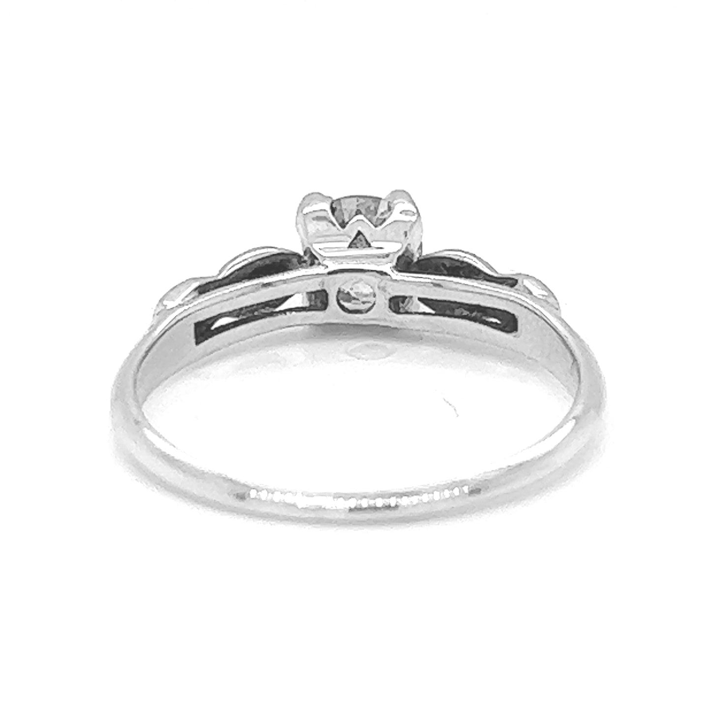 Natural Mined Old Euro Diamond Art Deco Bridal Ring White Gold