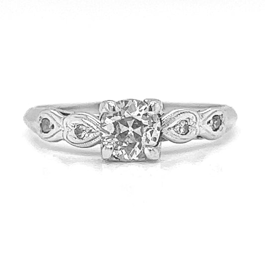Natural Mined Old Euro Diamond Art Deco Bridal Ring White Gold